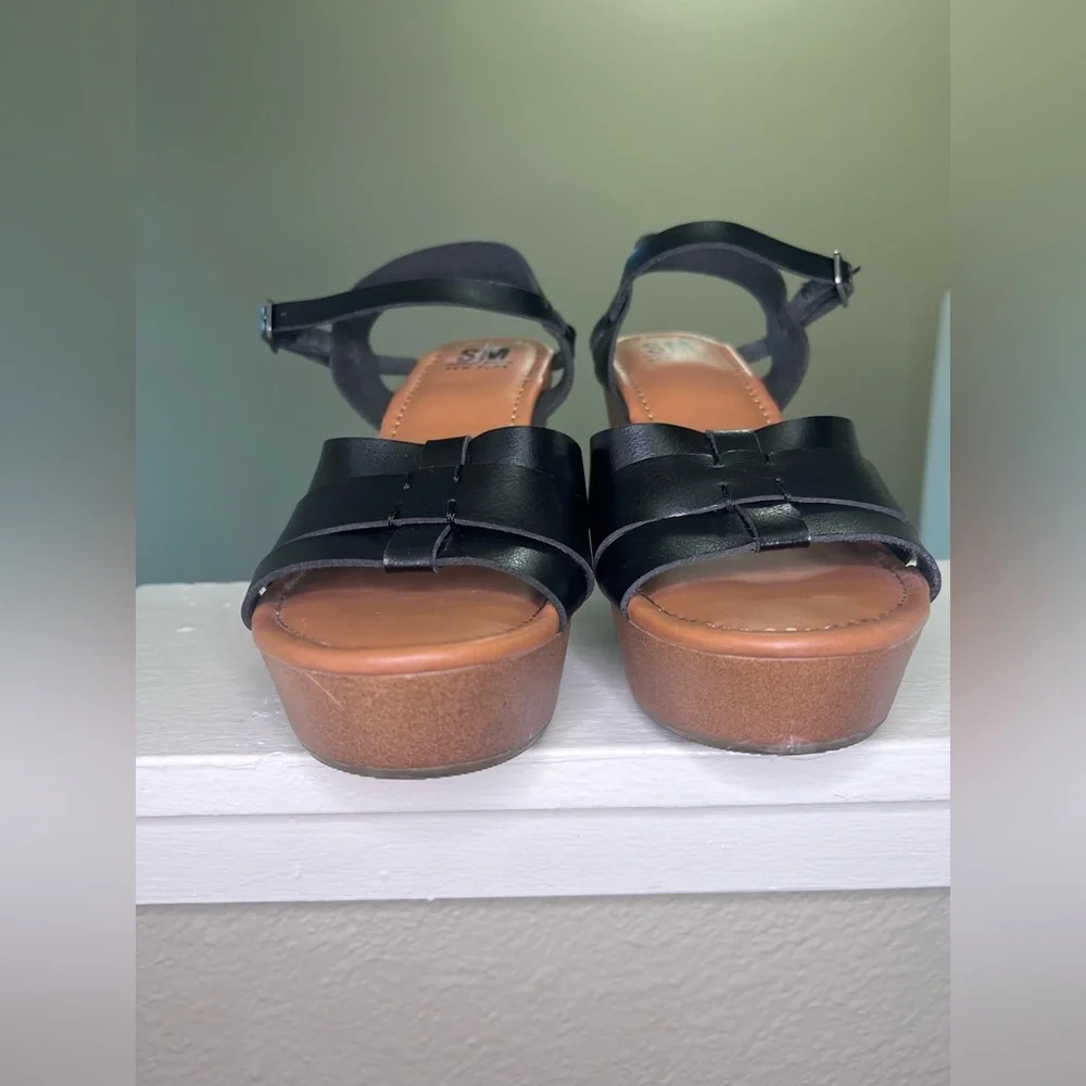 SM New York Black Platform Sandals Chunky Heel Strappy 90s Y2K Size 8.5